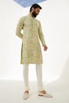 Shop_Arjan Dugal_Green Silk, Silk, Embroidery Garden Print Kurta With Churidar _at_Aza_Fashions