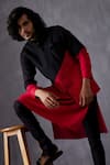Buy_Arjan Dugal_Black Silk, Viscose Colour Block Kurta With Churidar _at_Aza_Fashions