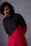 Arjan Dugal_Black Silk, Viscose Colour Block Kurta With Churidar _Online_at_Aza_Fashions