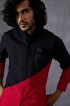 Buy_Arjan Dugal_Black Silk, Viscose Colour Block Kurta With Churidar _Online_at_Aza_Fashions