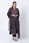 Buy_KYROSS_Black Kurta And Pant Silk Chanderi Printed Floral Jaal Notched Set _at_Aza_Fashions