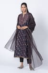 KYROSS_Black Kurta And Pant Silk Chanderi Printed Floral Jaal Notched Set _at_Aza_Fashions