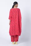 Shop_KYROSS_Red Kaftan Silk Chanderi Printed Flower Jaal Band Collar Shirt And Pant Set _at_Aza_Fashions