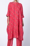 Buy_KYROSS_Red Kaftan Silk Chanderi Printed Flower Jaal Band Collar Shirt And Pant Set _Online_at_Aza_Fashions