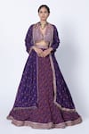 Buy_KYROSS_Purple Blouse Silk Chanderi Printed Floral Jaal Plunge V Neck Lehenga Set_at_Aza_Fashions