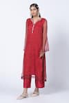 Buy_KYROSS_Red Kurta Organza Printed Jaal Notched And Palazzo Set _at_Aza_Fashions