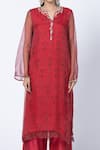 Buy_KYROSS_Red Kurta Organza Printed Jaal Notched And Palazzo Set _Online_at_Aza_Fashions