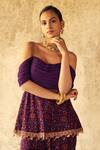 Shop_KYROSS_Purple Georgette Printed Floral Off Shoulder Draped Peplum And Gharara Set _Online_at_Aza_Fashions