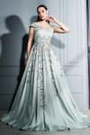 Buy_SAMMOHI BY MOKSHA AND HIRAL_Grey Silk Satin Hand Embroidered Crystals One Shoulder Gown _at_Aza_Fashions