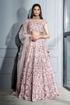 Buy_Sammohi By Moksha And Hiral_Pink Silk, Tulle Embroidery Asymmetric Floral Hand Bridal Lehenga Set _at_Aza_Fashions