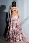 Shop_Sammohi By Moksha And Hiral_Pink Silk, Tulle Embroidery Asymmetric Floral Hand Bridal Lehenga Set _at_Aza_Fashions
