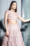 Buy_Sammohi By Moksha And Hiral_Pink Silk, Tulle Embroidery Asymmetric Floral Hand Bridal Lehenga Set _Online_at_Aza_Fashions