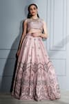 Sammohi By Moksha And Hiral_Pink Silk, Tulle Crystals Round Neck Hand Embroidered Bridal Lehenga Set _Online_at_Aza_Fashions