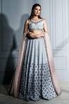 Buy_SAMMOHI BY MOKSHA AND HIRAL_Grey Pure Raw Silk Hand Embroidered Crystals Round Blouse Lehenga Set _at_Aza_Fashions