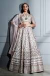 Buy_Sammohi By Moksha And Hiral_Ivory , Organza Embroidery Boat Neck Floral Blouse Bridal Lehenga Set _at_Aza_Fashions