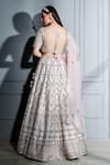 Shop_Sammohi By Moksha And Hiral_Ivory , Organza Embroidery Boat Neck Floral Blouse Bridal Lehenga Set _at_Aza_Fashions