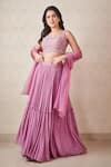 Buy Sammohi By Moksha And Hiral Purple Silk, Georgette, Tulle Sequins, Embroidery Round Work Tiered Lehenga Set at Aza Fashions Buy_Sammohi By Moksha And Hiral_Purple Silk, Georgette, Tulle Sequins, Embroidery Round Work Tiered Lehenga Set _at_Aza_Fashions