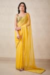 Buy_SAMMOHI BY MOKSHA AND HIRAL_Yellow Saree  Silk Organza Hand Embroidered Sequins Border With Blouse_at_Aza_Fashions