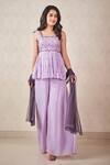 Sammohi By Moksha And Hiral_Purple Silk, Georgette, Tulle Sequins, Lavender Hand Embroidered Peplum Set _Online_at_Aza_Fashions