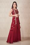 SAMMOHI BY MOKSHA AND HIRAL_Maroon Georgette Hand Embroidered Sequins Round Jacket Palazzo Set _Online_at_Aza_Fashions