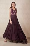 Sammohi By Moksha And Hiral_Wine Georgette, Silk, Tulle Sequins, Beads Embroidered Anarkali With Dupatta _Online_at_Aza_Fashions