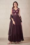 Buy_Sammohi By Moksha And Hiral_Wine Georgette, Silk, Tulle Sequins, Beads Embroidered Anarkali With Dupatta _Online_at_Aza_Fashions