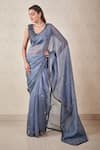 Buy_SAMMOHI BY MOKSHA AND HIRAL_Grey Saree  Silk Organza Hand Embroidered Sequins Round With Blouse _at_Aza_Fashions