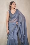 SAMMOHI BY MOKSHA AND HIRAL_Grey Saree  Silk Organza Hand Embroidered Sequins Round With Blouse _Online_at_Aza_Fashions