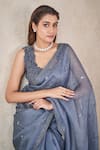 Shop_SAMMOHI BY MOKSHA AND HIRAL_Grey Saree  Silk Organza Hand Embroidered Sequins Round With Blouse _Online_at_Aza_Fashions