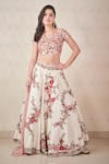 Buy_SAMMOHI BY MOKSHA AND HIRAL_Ivory Dupion Silk Hand Embroidered Thread One Shoulder Lehenga Set _at_Aza_Fashions