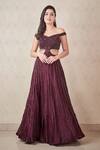 Buy_SAMMOHI BY MOKSHA AND HIRAL_Wine Silk Organza Hand Embroidered Sequins One Shoulder Gown _at_Aza_Fashions