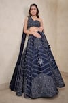 Buy_Sammohi By Moksha And Hiral_Blue Silk, Georgette Crystals One Shoulder Hand Embroidered Blouse And Lehenga Set _at_Aza_Fashions