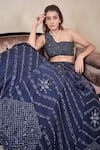 Buy_Sammohi By Moksha And Hiral_Blue Silk, Georgette Crystals One Shoulder Hand Embroidered Blouse And Lehenga Set _Online_at_Aza_Fashions