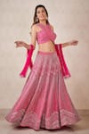 SAMMOHI BY MOKSHA AND HIRAL_Pink Dupion Silk Hand Embroidered Sequins Halter Lehenga Set _Online_at_Aza_Fashions