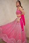 Buy_SAMMOHI BY MOKSHA AND HIRAL_Pink Dupion Silk Hand Embroidered Sequins Halter Lehenga Set _Online_at_Aza_Fashions