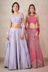 Sammohi By Moksha And Hiral Purple Silk, Tulle Sequins, Beads Hand Embroidered Blouse Lehenga Set Online at Aza Fashions Sammohi By Moksha And Hiral_Purple Silk, Tulle Sequins, Beads Hand Embroidered Blouse Lehenga Set _Online_at_Aza_Fashions
