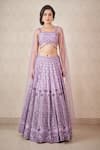 Sammohi By Moksha And Hiral Purple Silk, Tulle Crystals Square Neck Embroidered Blouse And Lehenga Set Online at Aza Fashions Sammohi By Moksha And Hiral_Purple Silk, Tulle Crystals Square Neck Embroidered Blouse And Lehenga Set _Online_at_Aza_Fashions