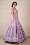 Buy Sammohi By Moksha And Hiral Purple Silk, Tulle Crystals Square Neck Embroidered Blouse And Lehenga Set Online at Aza Fashions Buy_Sammohi By Moksha And Hiral_Purple Silk, Tulle Crystals Square Neck Embroidered Blouse And Lehenga Set _Online_at_Aza_Fashions
