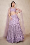 Shop Sammohi By Moksha And Hiral Purple Silk, Tulle Crystals Square Neck Embroidered Blouse And Lehenga Set Online at Aza Fashions Shop_Sammohi By Moksha And Hiral_Purple Silk, Tulle Crystals Square Neck Embroidered Blouse And Lehenga Set _Online_at_Aza_Fashions