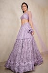 Sammohi By Moksha And Hiral Purple Silk, Tulle Crystals Square Neck Embroidered Blouse And Lehenga Set at Aza Fashions Sammohi By Moksha And Hiral_Purple Silk, Tulle Crystals Square Neck Embroidered Blouse And Lehenga Set _at_Aza_Fashions