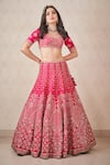 Sammohi By Moksha And Hiral_Pink Silk, Tulle Embroidery, Zari Round Neck Zardosi Blouse Bridal Lehenga Set _Online_at_Aza_Fashions