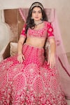 Buy_Sammohi By Moksha And Hiral_Pink Silk, Tulle Embroidery, Zari Round Neck Zardosi Blouse Bridal Lehenga Set _Online_at_Aza_Fashions