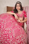 Shop_Sammohi By Moksha And Hiral_Pink Silk, Tulle Embroidery, Zari Round Neck Zardosi Blouse Bridal Lehenga Set _Online_at_Aza_Fashions