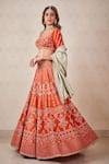 Buy_Sammohi By Moksha And Hiral_Orange Silk Zari Asymmetric Zardosi Work Blouse Bridal Lehenga Set _at_Aza_Fashions