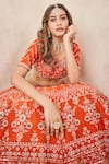 Shop_Sammohi By Moksha And Hiral_Orange Silk Zari Asymmetric Zardosi Work Blouse Bridal Lehenga Set _Online_at_Aza_Fashions
