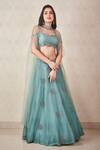 Sammohi By Moksha And Hiral Green Silk Organza, Denim, Tulle Sequins, Beads Embroidered Blouse Lehenga Set Online at Aza Fashions Sammohi By Moksha And Hiral_Green Silk Organza, Denim, Tulle Sequins, Beads Embroidered Blouse Lehenga Set _Online_at_Aza_Fashions