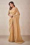 Buy_SAMMOHI BY MOKSHA AND HIRAL_Gold Saree  Silk Organza Hand Embroidered Beads V Neck With Blouse _at_Aza_Fashions