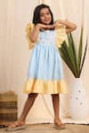 Buy_Casa Ninos_Blue Linen Embroidery Floral Dress _Online_at_Aza_Fashions
