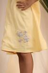 Casa Ninos_Yellow Linen Feathers, Beads, Fabric Flowers Patchwork Embroidered Dress _Online_at_Aza_Fashions
