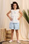 Shop_Casa Ninos_White Linen Embroidery Placement Top And Shorts Set _Online_at_Aza_Fashions